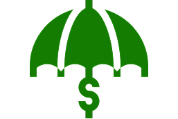 Green umbrella with dollar sign symbolizing financial protection.